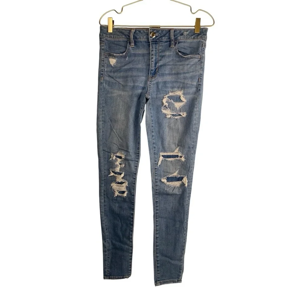 American Eagle Woman's Next Level Ripped Stretch Skinny Jeans Size 6 577 - Picture 1 of 10